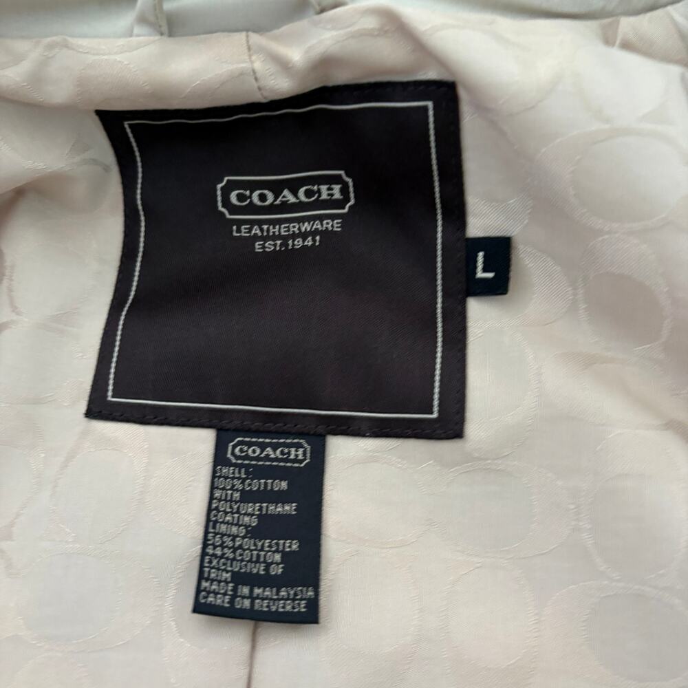 Coach Jacket Trench Hidden Button Collar Khaki Casual Resistant Camel Coat - L - Picture 9 of 9